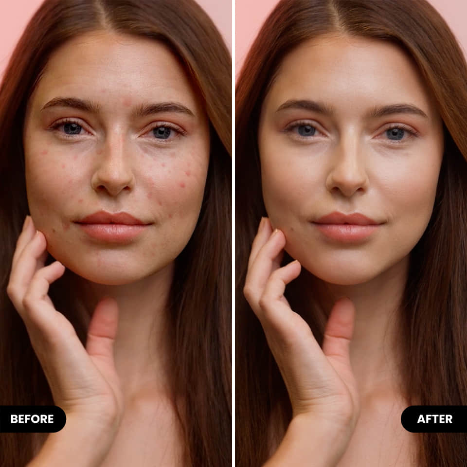 Retouch face in photo editor BeautyPlus before vs after