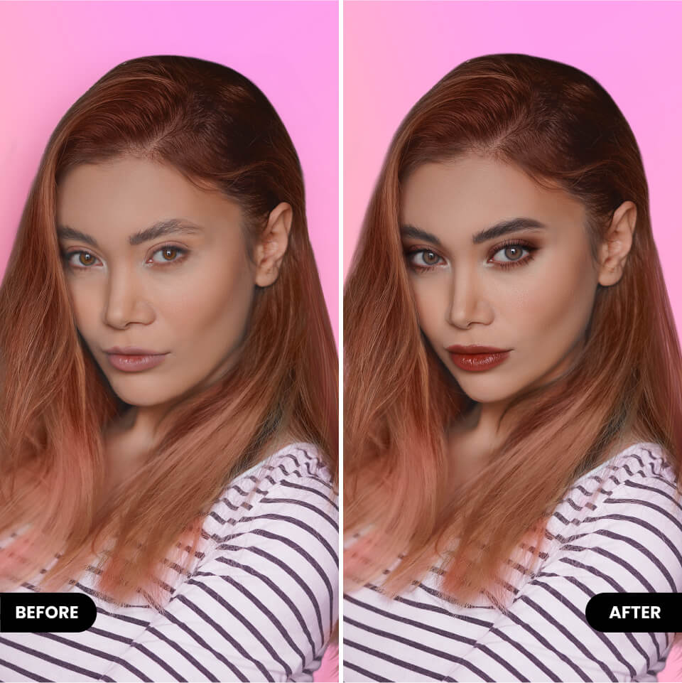 Retouch face in photo editor BeautyPlus before vs after