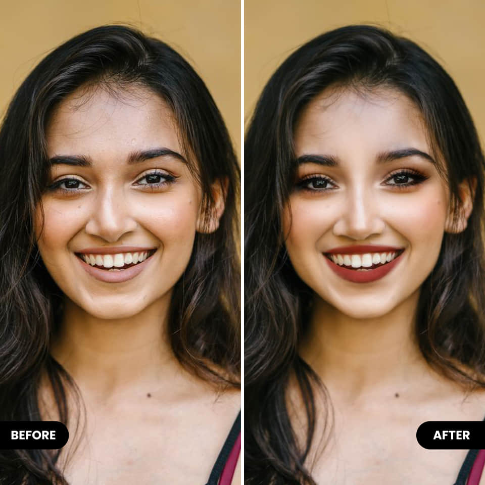 Makeup tools in BeautyPlus before vs  after