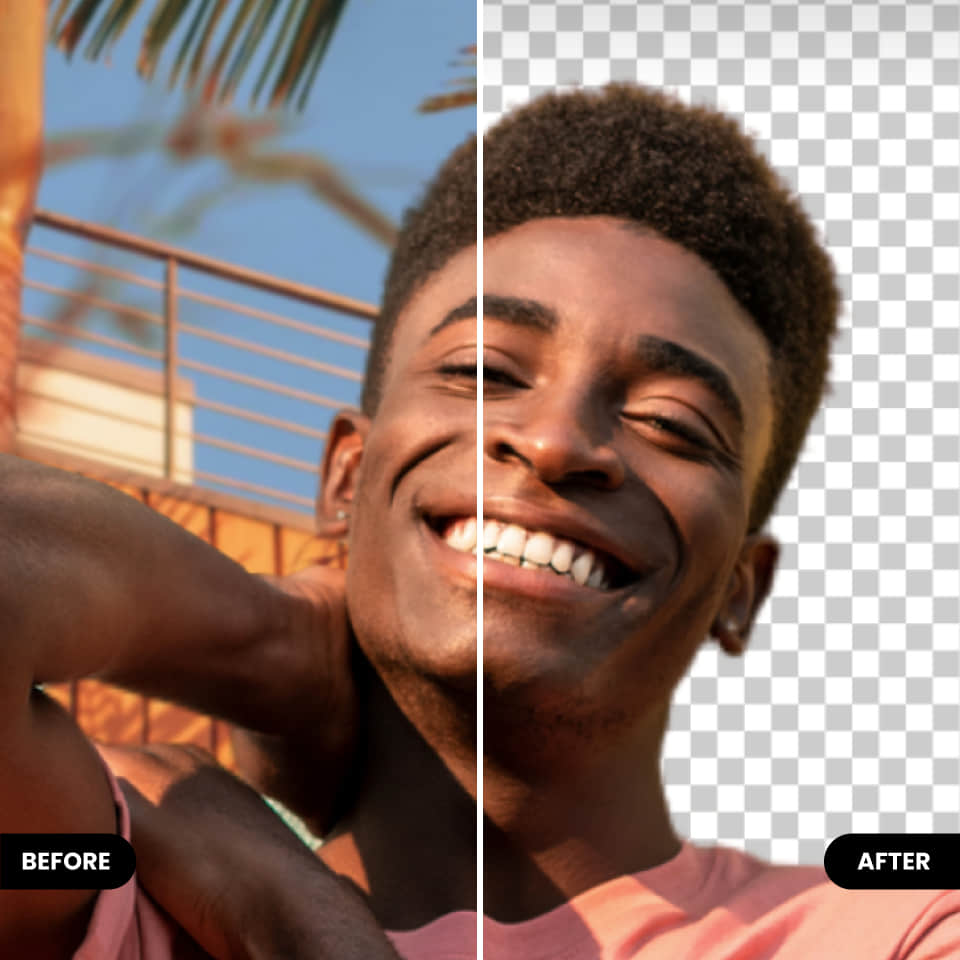 Remove background from photos in BeautyPlus editor before vs after
